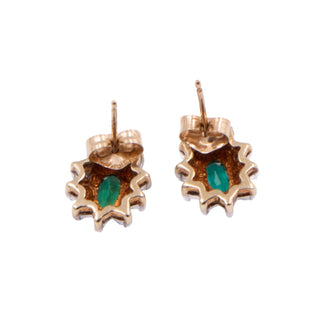 Emerald 14K Yellow Gold Diamond Halo Floral 10 x 9mm Stud Earrings