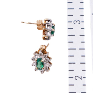 Emerald 14K Yellow Gold Diamond Halo Floral 10 x 9mm Stud Earrings