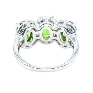 Chrome Diopside and White Topaz Three Stone Ring Sterling Silver Size 5