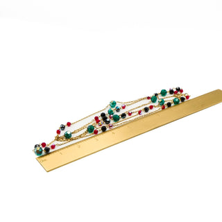Vintage Gold Plated Green Red Black AB Crystal Necklace Size 60 Inches