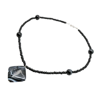 Black Striped Agate Beaded Necklace – 17 Inches