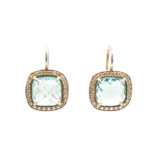 Gold Plated Sterling Blue CZ Halo Dangle Earrings 3/4" Dangle Rose Cut