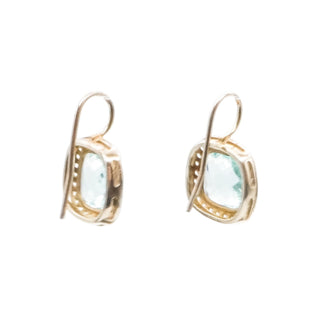 Gold Plated Sterling Blue CZ Halo Dangle Earrings 3/4" Dangle Rose Cut