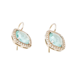Gold Plated Sterling Blue CZ Halo Dangle Earrings 3/4" Dangle Rose Cut