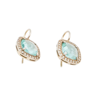 Gold Plated Sterling Blue CZ Halo Dangle Earrings 3/4" Dangle Rose Cut