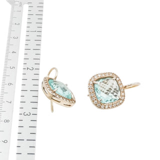 Gold Plated Sterling Blue CZ Halo Dangle Earrings 3/4" Dangle Rose Cut