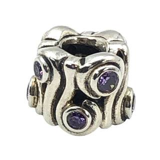 Pandora Ocean Wave Sterling Silver Charm With Amethyst Zirconia