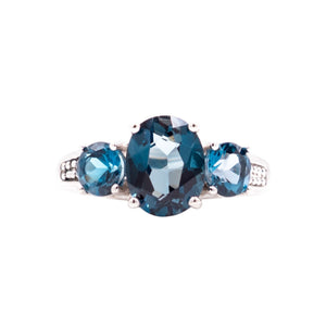 London Blue Topaz Sterling Silver Three Stone Ring Size 7