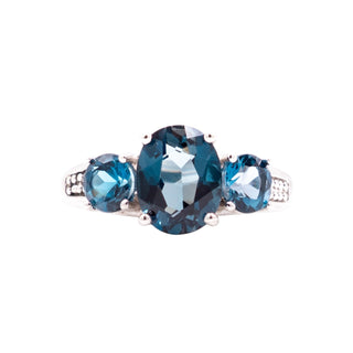 London Blue Topaz Sterling Silver Three Stone Ring Size 7