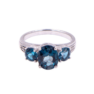 London Blue Topaz Sterling Silver Three Stone Ring Size 7