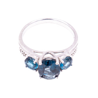 London Blue Topaz Sterling Silver Three Stone Ring Size 7