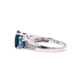 London Blue Topaz Sterling Silver Three Stone Ring Size 7