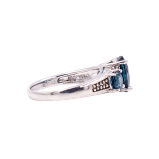 London Blue Topaz Sterling Silver Three Stone Ring Size 7