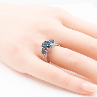 London Blue Topaz Sterling Silver Three Stone Ring Size 7