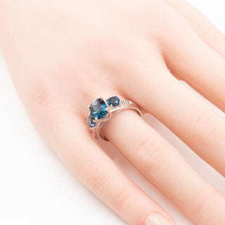 London Blue Topaz Sterling Silver Three Stone Ring Size 7