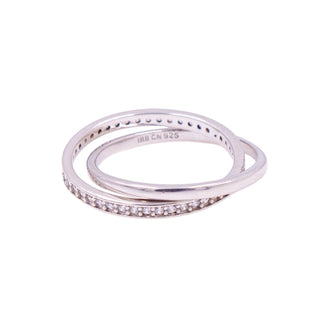 Sterling Silver Intertwined Crossover Clear CZ Double Band Ring Size 7