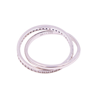 Sterling Silver Intertwined Crossover Clear CZ Double Band Ring Size 7