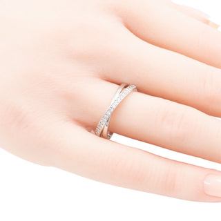 Sterling Silver Intertwined Crossover Clear CZ Double Band Ring Size 7