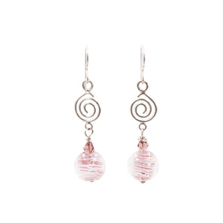 Sterling Silver Pink Murano Glass Dangle Earrings 2 Inch Spiral Drop Earrings