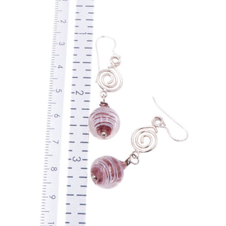 Sterling Silver Pink Murano Glass Dangle Earrings 2 Inch Spiral Drop Earrings