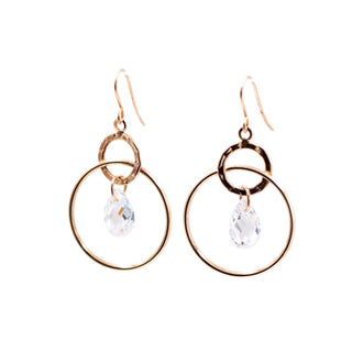 14K Yellow Gold CZ Circle 1 1/4 Inch Dangle Earrings Modern Minimalist