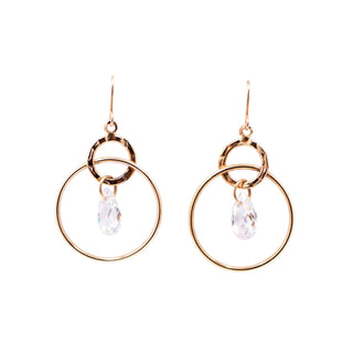 14K Yellow Gold CZ Circle 1 1/4 Inch Dangle Earrings Modern Minimalist