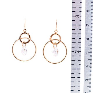 14K Yellow Gold CZ Circle 1 1/4 Inch Dangle Earrings Modern Minimalist