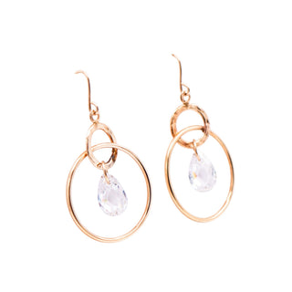 14K Yellow Gold CZ Circle 1 1/4 Inch Dangle Earrings Modern Minimalist