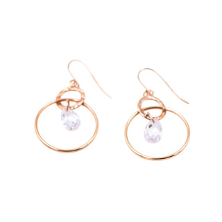 14K Yellow Gold CZ Circle 1 1/4 Inch Dangle Earrings Modern Minimalist