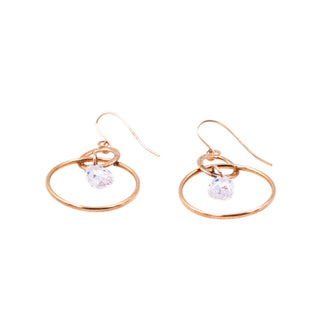 14K Yellow Gold CZ Circle 1 1/4 Inch Dangle Earrings Modern Minimalist