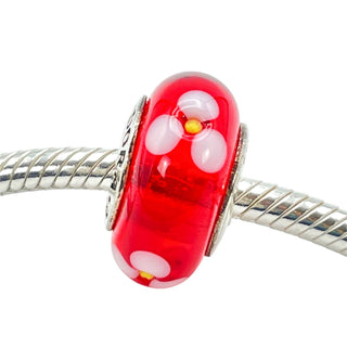 Pandora Red Flowers Murano Glass Charm Sterling Silver Retired