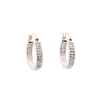 Sterling Silver Clear Crystal 7/8 Inch Hoop Earrings