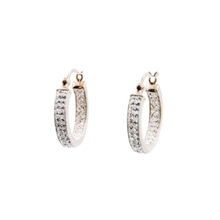 Sterling Silver Clear Crystal 7/8 Inch Hoop Earrings