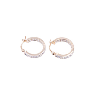 Sterling Silver Clear Crystal 7/8 Inch Hoop Earrings