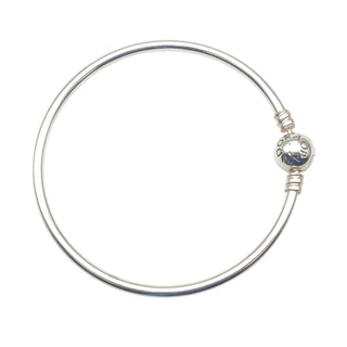 Pandora Sterling Bangle Bracelet With Pandora Logo Clasp 7.5 Inches