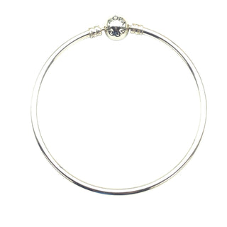 Pandora Sterling Bangle Bracelet With Pandora Logo Clasp 7.5 Inches