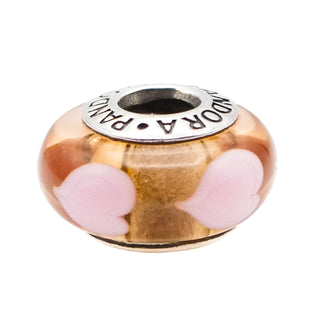Pandora Rose with Pink Hearts Sterling Silver Murano Glass Charm Bead