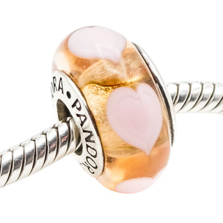 Pandora Rose with Pink Hearts Sterling Silver Murano Glass Charm Bead