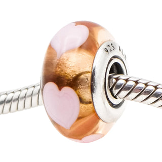 Pandora Rose with Pink Hearts Sterling Silver Murano Glass Charm Bead