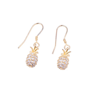 18K Yellow Gold Plated Sterling Silver 1.25 Inch CZ Pineapple Dangle Earrings