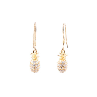 18K Yellow Gold Plated Sterling Silver 1.25 Inch CZ Pineapple Dangle Earrings