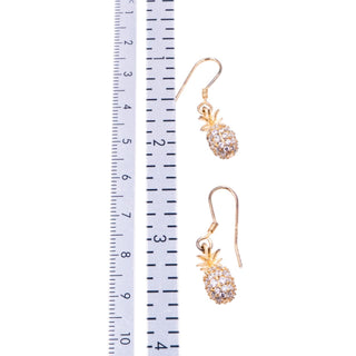 18K Yellow Gold Plated Sterling Silver 1.25 Inch CZ Pineapple Dangle Earrings