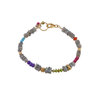 Multi Gemstone Labradorite Ruby Amethyst Bracelet Sterling Silver Gold 7.1 Inches