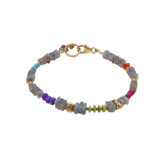 Multi Gemstone Labradorite Ruby Amethyst Bracelet Sterling Silver Gold 7.1 Inches