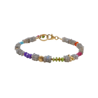 Multi Gemstone Labradorite Ruby Amethyst Bracelet Sterling Silver Gold 7.1 Inches