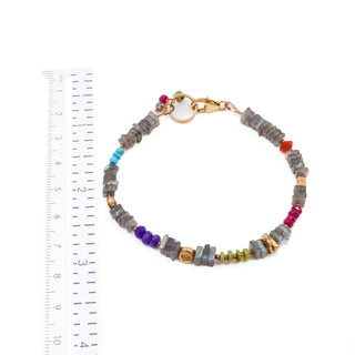 Multi Gemstone Labradorite Ruby Amethyst Bracelet Sterling Silver Gold 7.1 Inches