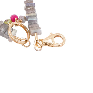 Multi Gemstone Labradorite Ruby Amethyst Bracelet Sterling Silver Gold 7.1 Inches