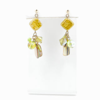 14K Gold Abalone Beaded Dangle Earrings Artisan Multi Bead 2 Inches