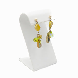 14K Gold Abalone Beaded Dangle Earrings Artisan Multi Bead 2 Inches