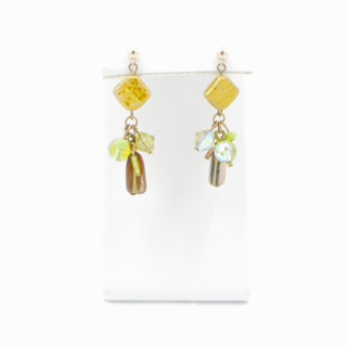 14K Gold Abalone Beaded Dangle Earrings Artisan Multi Bead 2 Inches